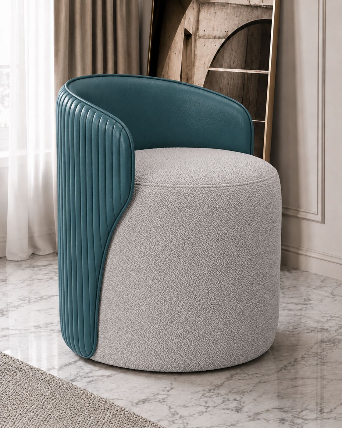 SofaVogue Monaco Curved Back Ottoman - Light grey
